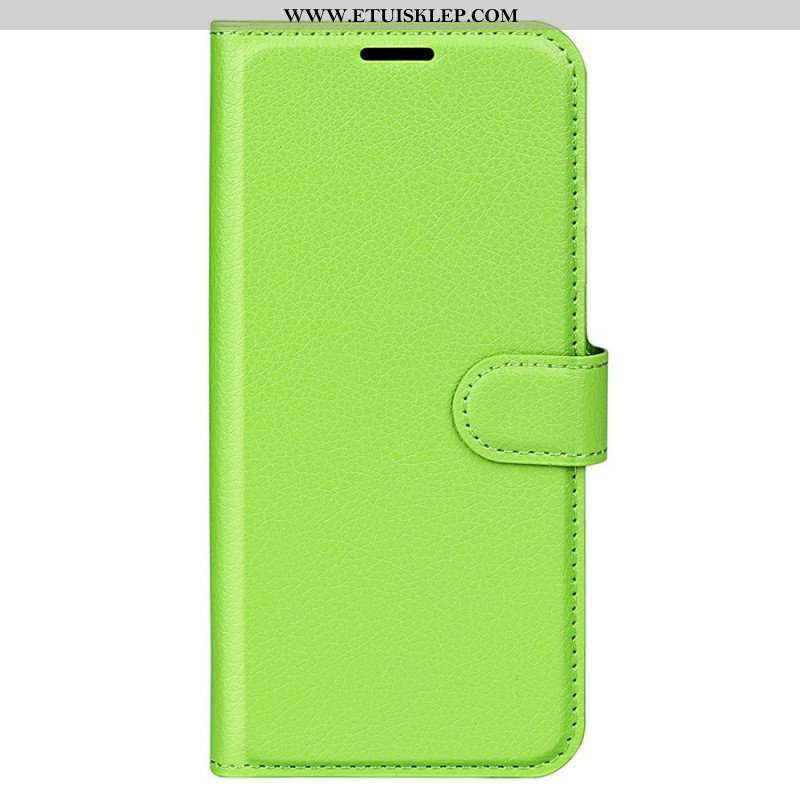 Etui Folio do iPhone 15 Pro Klasyczna Sztuczna Skóra Litchi